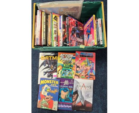 Crate of vintage children's annuals; Ruby's Spears " Mr T" Annual, WWF Official annual, Tintin annual, Airwolf annual, The Re