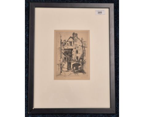 Alan R. Gibson [Scottish C.1920] Original signed etching titled "Bakehouse Close, Edinburgh Old Town" Fitted within a contemp