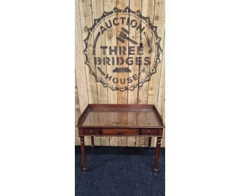 19th century Mahogany three drawer console table on turned support [86x106x53cm] 