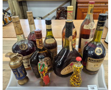 A Tray of vintage cognac and Brandy; Martell Cognac- 1 litre. 1992 Asbach Uralt German Brandy- 1 litre. 1855 Alt Nurnberg Bra