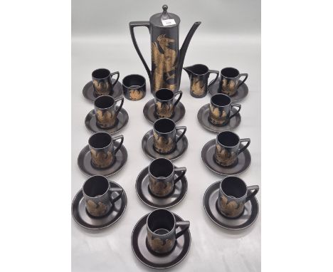 Portmeirion "Phoenix" pattern coffee service with tea pot, sugar &amp; cream