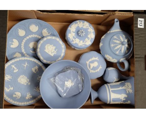 A collection of Wedgwood jasperware including 20cm Fruit bowl, Vases, Trinket box's, teapot etc (11)