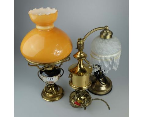 reproduction pottery and brass oil lamp and 2 others (3)
