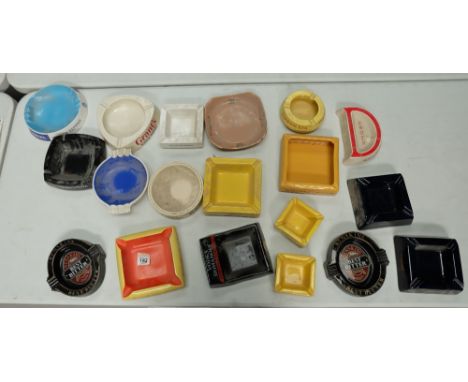 A collection of ceramic pub advertising ashtrays including Ariel, graants, Silk Cut, Guinness , Cutty Sark etc (19)
