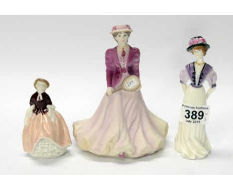 A collection of figures to include Royal Worcester figure Lady Camil, Wade figure Amanda and Coalport figure Beau Monde on Co