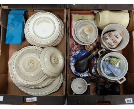 A collection of pottery and items to include Wedgwood jasperware, Grindeys dinner set
, Coalp[ort boxed dishes, Victor coffee