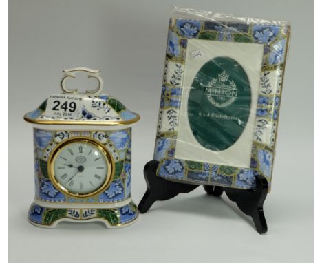 Minton mantle clock and picture Frame in the Blue mosaic design (2)