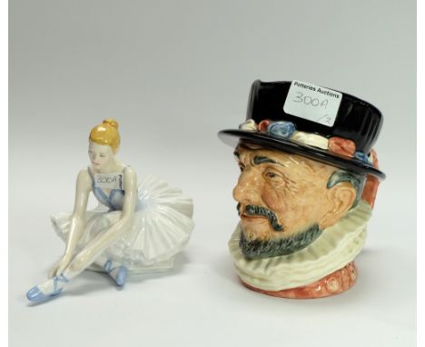 Royal Worcester Girl ballet dancer Reflection and Royal Doulton large character jug beefeater  (2)