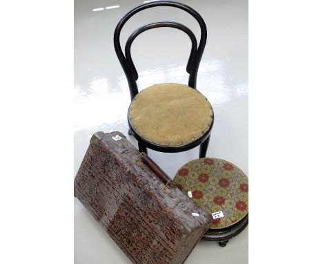 Bentwood child's chair, tapestry foot stool and a faux crocodile suitcase (3)