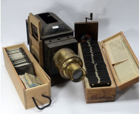 Early 20th century Magic Lantern and associated cased slides of Southwold Suffolk, the Acropolis in Greece, Antwerp and Bruge