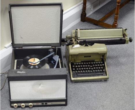 Old typewriter by Williams Newcastle under lyme and Revolution record player in case  (2)