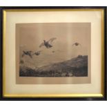 Archibald Thorburn (1860-1935), Grouse in Flight, black and white engraving, published 1892 by