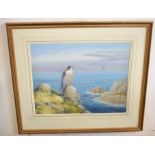 •AR Richard Robjent (Born 1937), Peregrine Falcon in Coastal Landscape, watercolour, signed lower