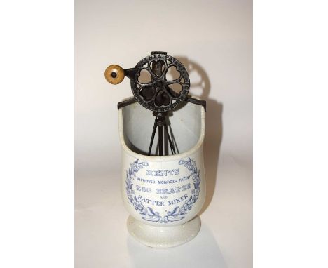 A Kents Improved Monroes Patent Egg Beater and Batter Mixer transfer printed in mauve with garland - Exhibitions 1851, 1862, 