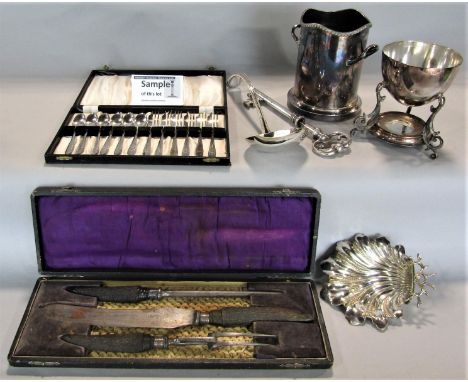 A collection of silver plated items comprising many cased and other flatware and further tableware to include twin handled ga