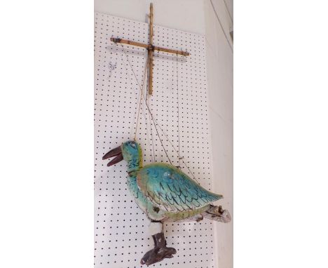 Unusual Indian papier mache puppet in the form of a bird, the bird 35cm high 