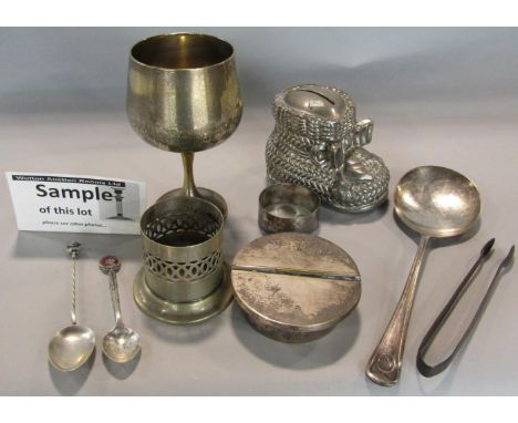 Mixed lot comprising a silver napkin ring and two silver souvenir spoons, together with a large collection of silver plated f