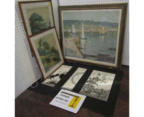 Rex F Hopes (British 1890-1982) - Monochrome studies for book jackets - The Stream by J W Norgrove, The Clock by William H Ba