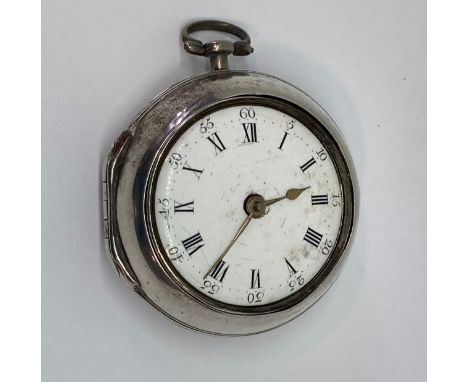 Good Georgian silver fusee pair cased pocket watch by J Edmonds of Liverpool, the convex enamel dial with Arabic and Roman nu