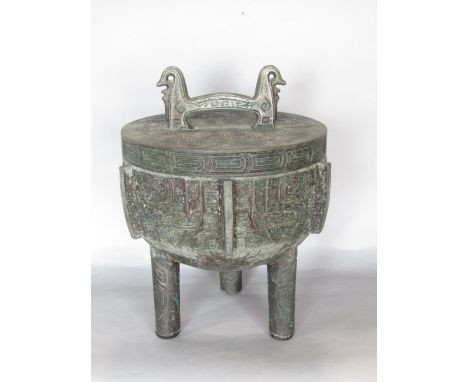 Novelty cast metal ice bucket in the form of an antique Japanese bronze Koro, 30cm high 