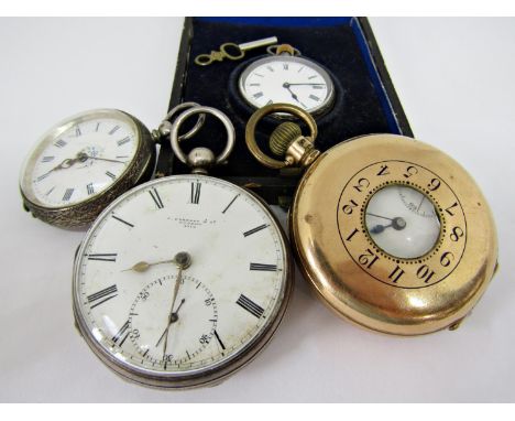 Antique silver fusee pocket watch by J Forrest of London, together with a further cased silver fob watch, further continental