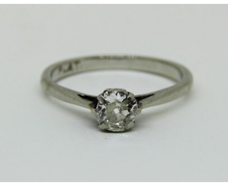 Platinum old cut diamond solitaire ring, the stone 0.40cts approx, size L/M, 2.9g 