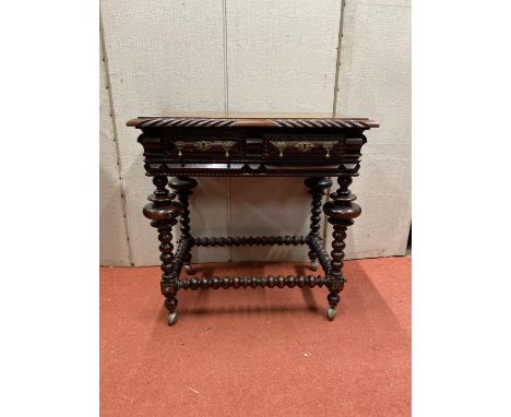 19th century continental occasional table of small proportions, principally in mahogany, the rectangular top with gadrooned b