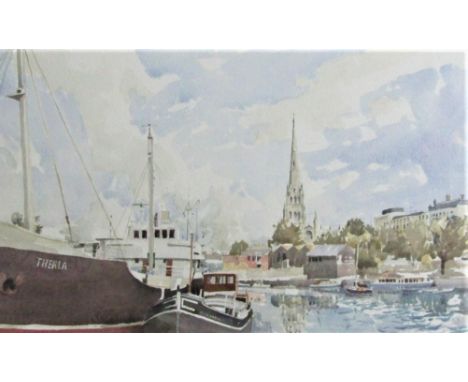 Brian C Lancaster (British, 1931-2005) - Scene with tug boat and other vessel, watercolour and bodycolour on paper, signed, d