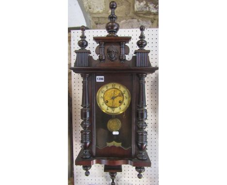 Small size Vienna type wall clock, the twin train dial with enamel chapter ring, Arabic numerals and central gilt relief moul