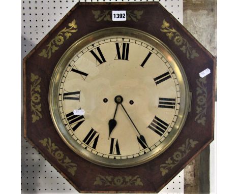 19th century rosewood and brass inlaid octagonal twin fusee wall clock, the 11" painted dial with Roman numerals, 44cm high t