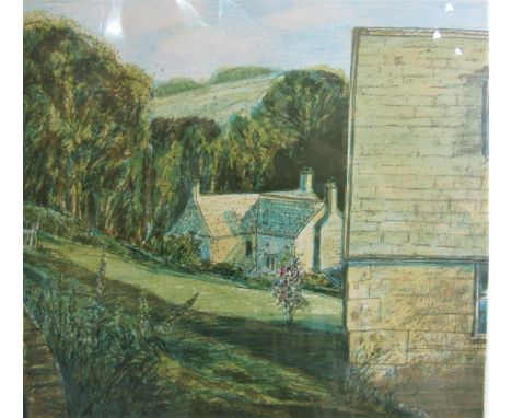 Don Bessant (British, 1941-1993) - View of Laurie Lee's House, signed, coloured limited edition screen print, signed by the a