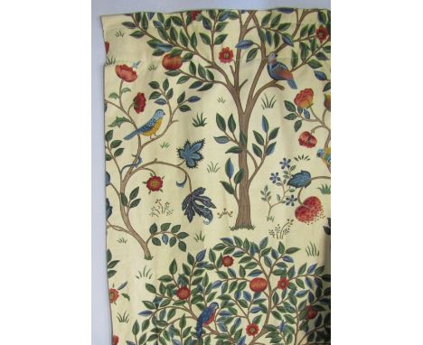 1 pair curtains in William Morris 'Kelmscott Tree' fabric, lined with pencil pleat heading. Length 2.08m, width 2 m per curta