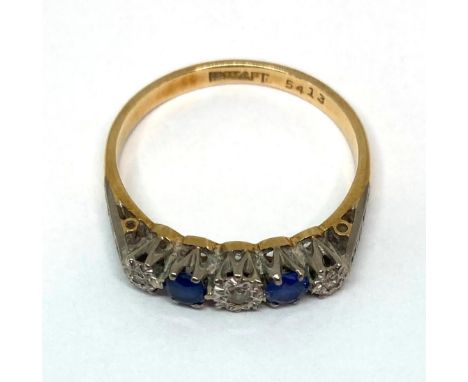 18ct five stone sapphire and diamond ring, size O, 2.6g 