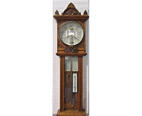A good quality Admiral Fitzroy honey oak cased thermometer, with various inscribed ceramic panels, the thermometer inscribed 