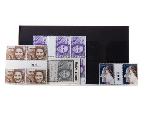 GREAT BRITAIN,1972 and 1973 wedding stamps, in unfolded traffic light gutter pairs