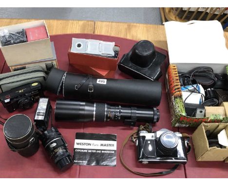A Zenit-B camera with various accessories to include a Prinz Galaxy lens, a Silber Preset lens and others together with a Fuj