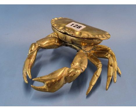 V A brass crab form inkwell with ceramic liner.   W 19cmsPlease note no ceramic liner