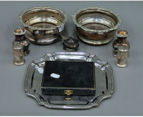A quantity of silver plated wares, including cruets, bottle coasters, etc.