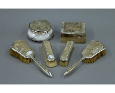A silver and shagreen dressing table set. 