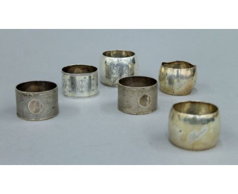 Six silver napkin rings. 251.6 grammes.