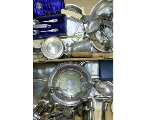Two boxes of various silver plate. 