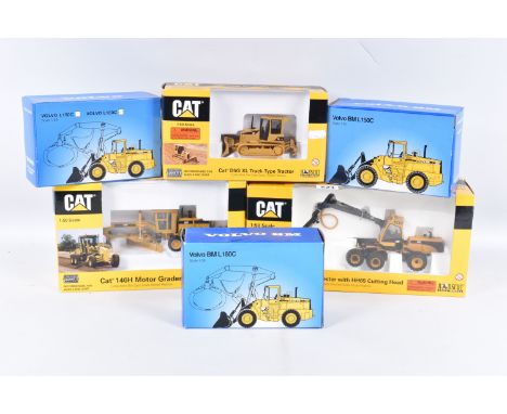 A SELECTION OF BOXED 1:50 SCALE DIE-CAST NORSCOT CAT AND SCOOP VOLVO CONSTUCTION MODEL VEHICLES, to include a three Norscot C