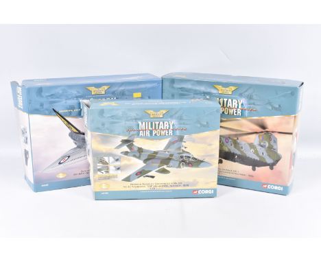 THREE BOXED LIMITED EDITION CORGI AVIATION ARCHIVE MILITARY AIR POWER 1:72 SCALE MODEL DIE-CAST MILITARY AIRCRAFTS, the first