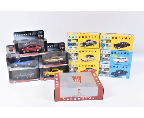 TWELVE BOXED VANGUARDS ROVER DIE CAST MODEL VEHICLES , to include five 1:43 scale Rover 3500 V8 models, the first is a Hampsh