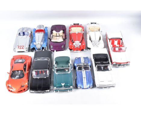 A COLLECTION OF UNBOXED 1/18 SCALE DIECAST AND PLASTIC CAR MODELS, assorted models by Sun Star, Yat Ming Road Signature, Bbur