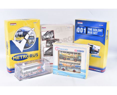 FOUR BOXED CORGI ORIGINAL OMNIBUS COMPANY BUS AND COACH SETS, The Solent Bus Set, No.OM99166, Metrobus, No.OM99172, A Route t