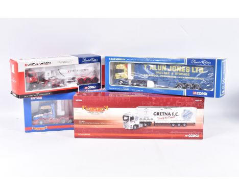 FOUR BOXED LIMITED EDITION CORGI 1:50 SCALE DIECAST HAULAGE VEHICLES, the first is a Hauliers of Renown Bulmers Bulk Logistic