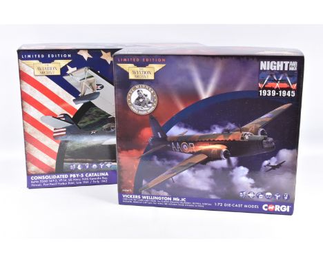 TWO BOXED LIMITED EDITION CORGI AVIATION ARCHIVE 1:72 SCALE DIECAST MODEL AIRCRAFTS, the first is a Night Air WWII War 1939-1