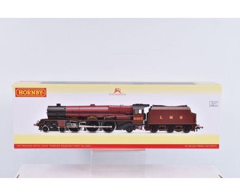 A BOXED OO GAUGE HORNBY MODEL RAILWAY LMS PRINCESS ROYAL CLASS, NO. 6203 'Princess Margaret Rose', in LMS Crimson Lake livery