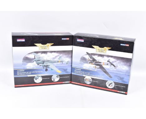 TWO BOXED LIMITED EDITION CORGI AVIATION ARCHIVE 1:72 SCALE DIECAST MODEL AIRCRAFTS, the first is a Messerschmitt BF110G-4/R6